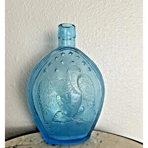 Vintage Empire Glass Works Blue Bottle American Eagle & Grapes Collectible 7.75"